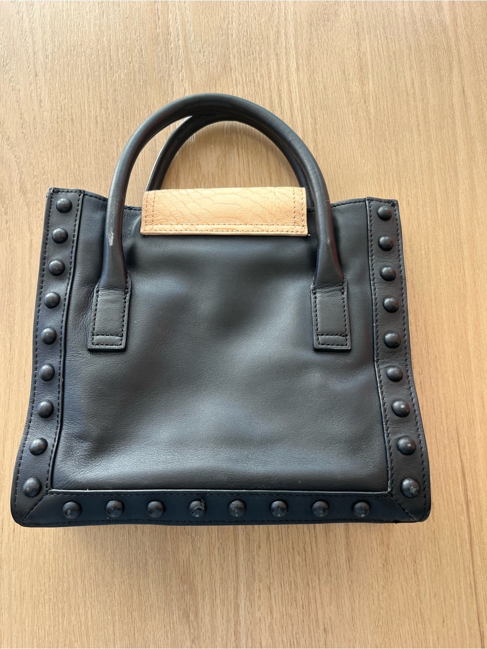 Loeffler Randall Black Leather Satchel with Tan Accent